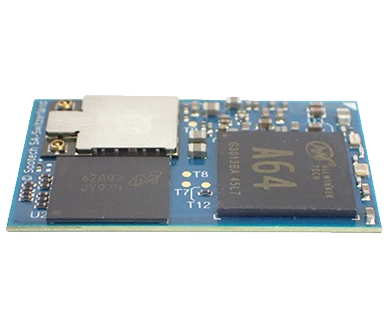 This image shows a densely populated surface-mount device (SMD) circuit board equipped with two ball grid array (BGA) components and a wireless module. The BGAs are typically used for more complex connections, while the wireless module enables the board's wireless communication capabilities. The close arrangement of the components demonstrates advanced manufacturing techniques in electronics assembly.